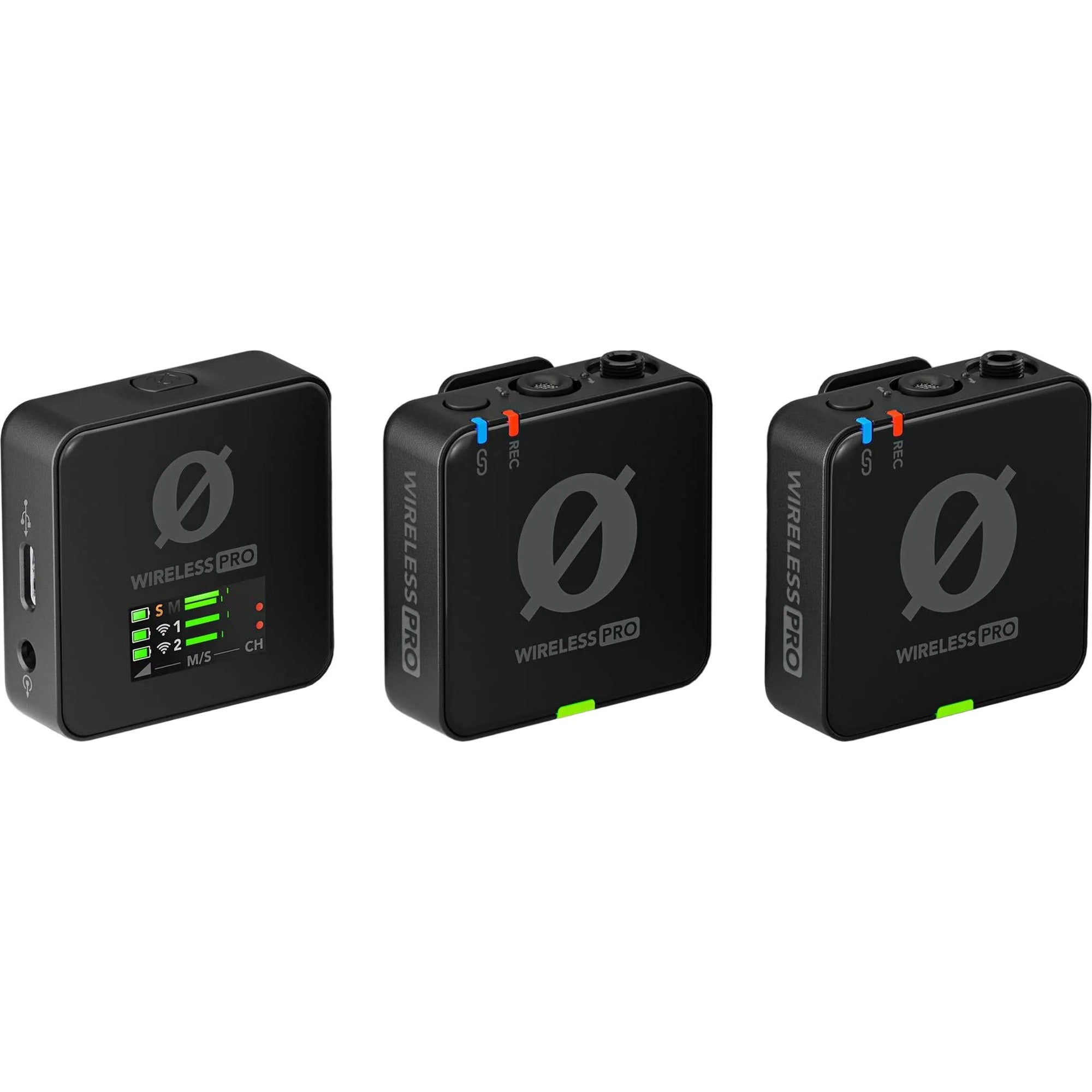 Rode Wireless PRO wireless microphone system, black hero with receiver and two transmitters