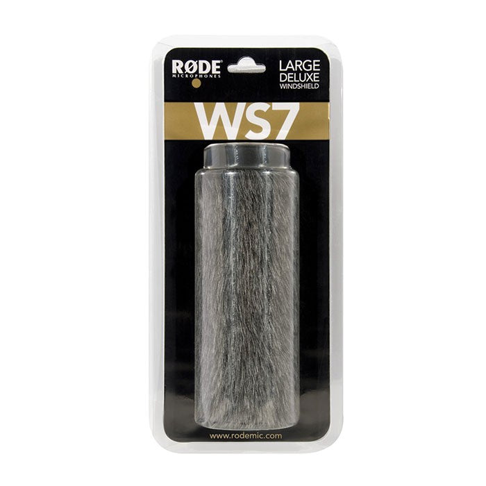 Rode WS7 microphone windscreen in black, designed to reduce wind noise for clearer audio recordings.