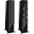 Black DALI Rubikore 8 passive floorstanding speakers with sleek design and large woofers for powerful sound.