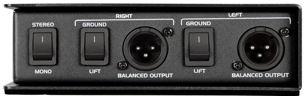 Samson MD2 Pro DI box with multiple input and output ports for professional audio connections and sound mixing.