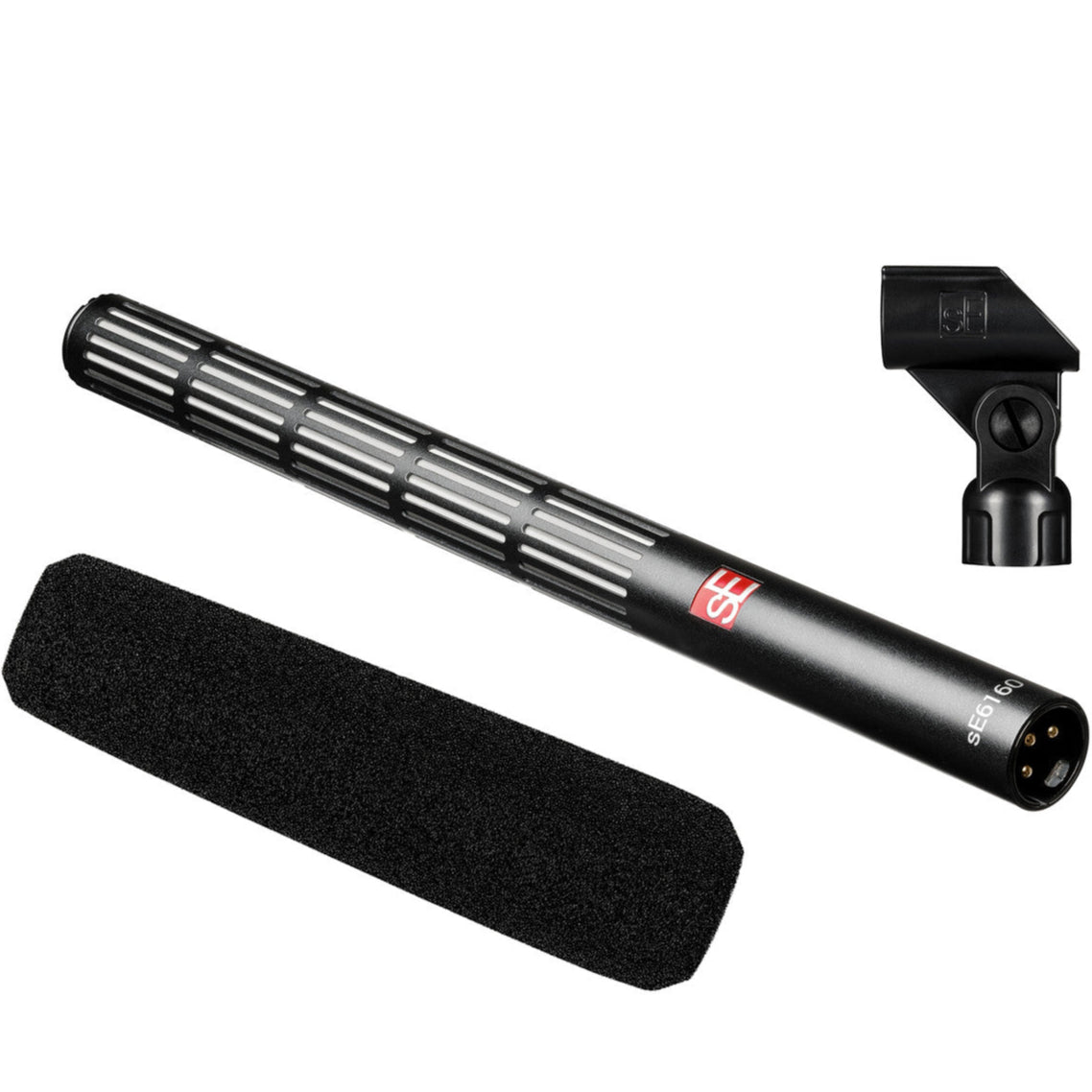 sE Electronics sE6160 shotgun microphone with accessories, professional audio recording equipment for clear sound capture.