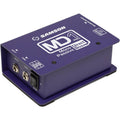 Samson MD1 Pro DI box with rugged metal case and input/output jacks for professional audio signal conversion.