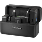 Saramonic Ultra Creator Wireless Microphone System in black, compact design with microphone and receiver components.