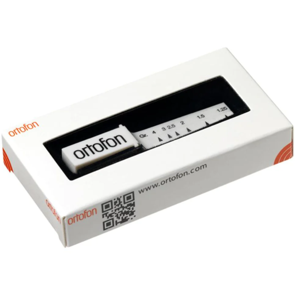 Ortofon Stylus Pressure Gauge for cartridge setup, featuring a clear scale and compact design for accurate turntable stylus adjustment.