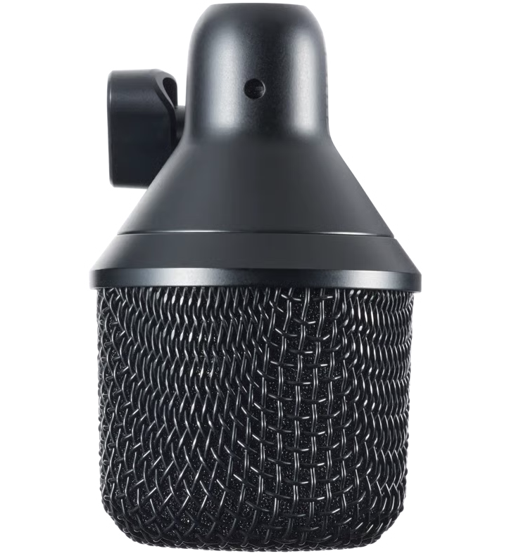 Shure Nexadyne 2 dynamic microphone with a sleek black design, suitable for live performances and studio recordings.