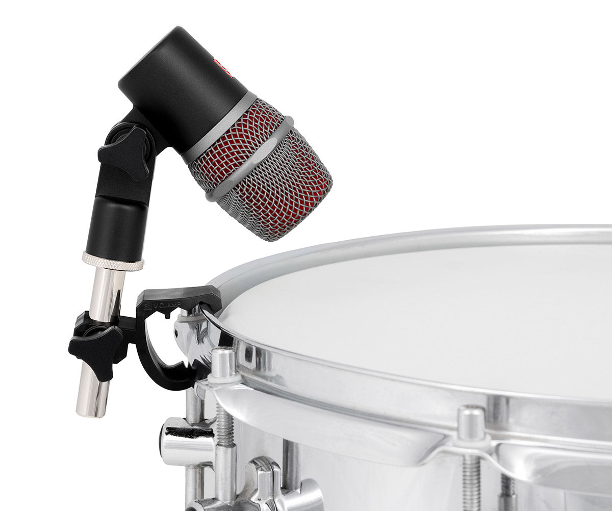 SE Electronics V Clamp for microphone stands, featuring a sturdy design and adjustable grip for secure microphone mounting.