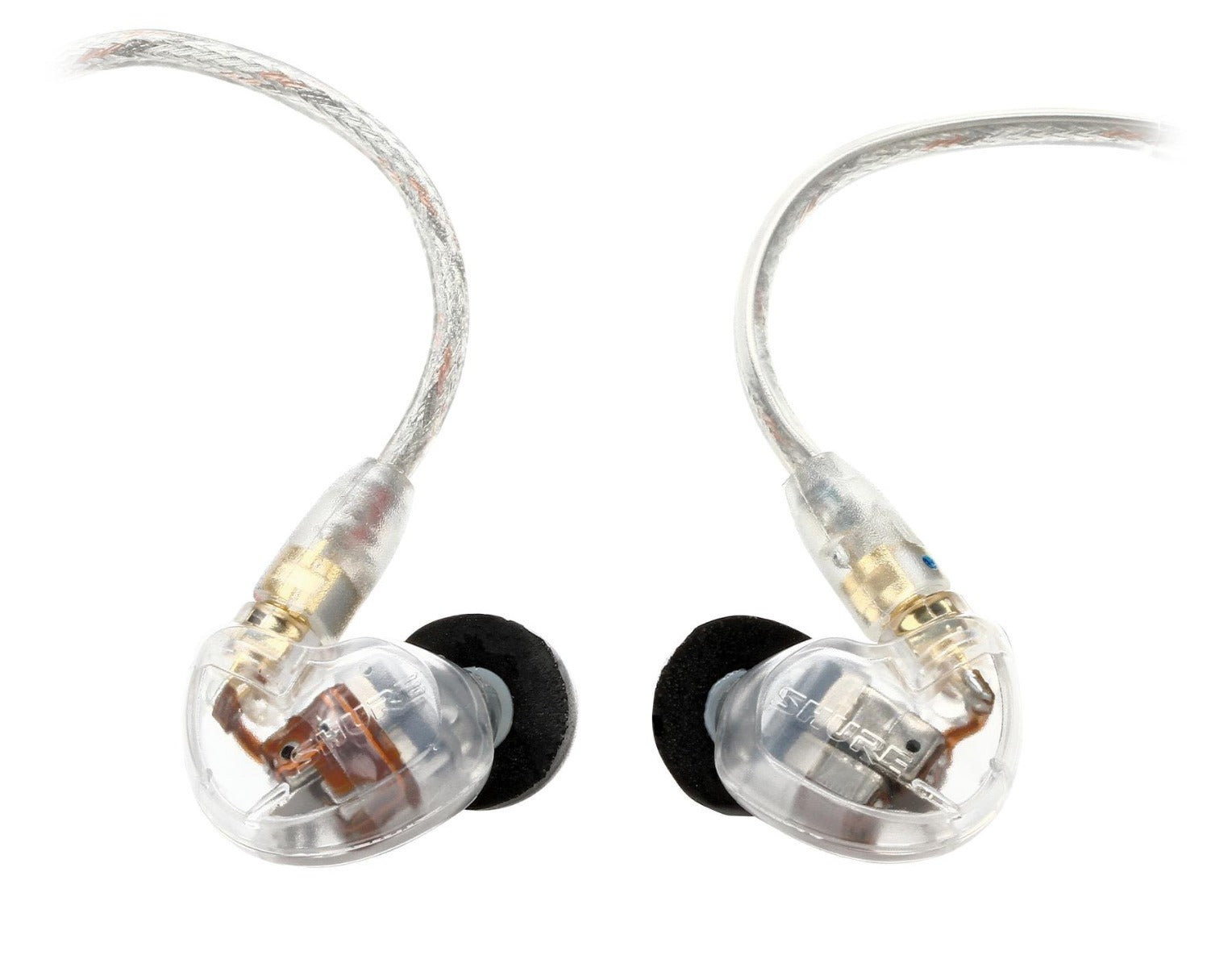 Shure SE535-CL wired in-ear headphones with clear sound and detachable cables, shown in large image.