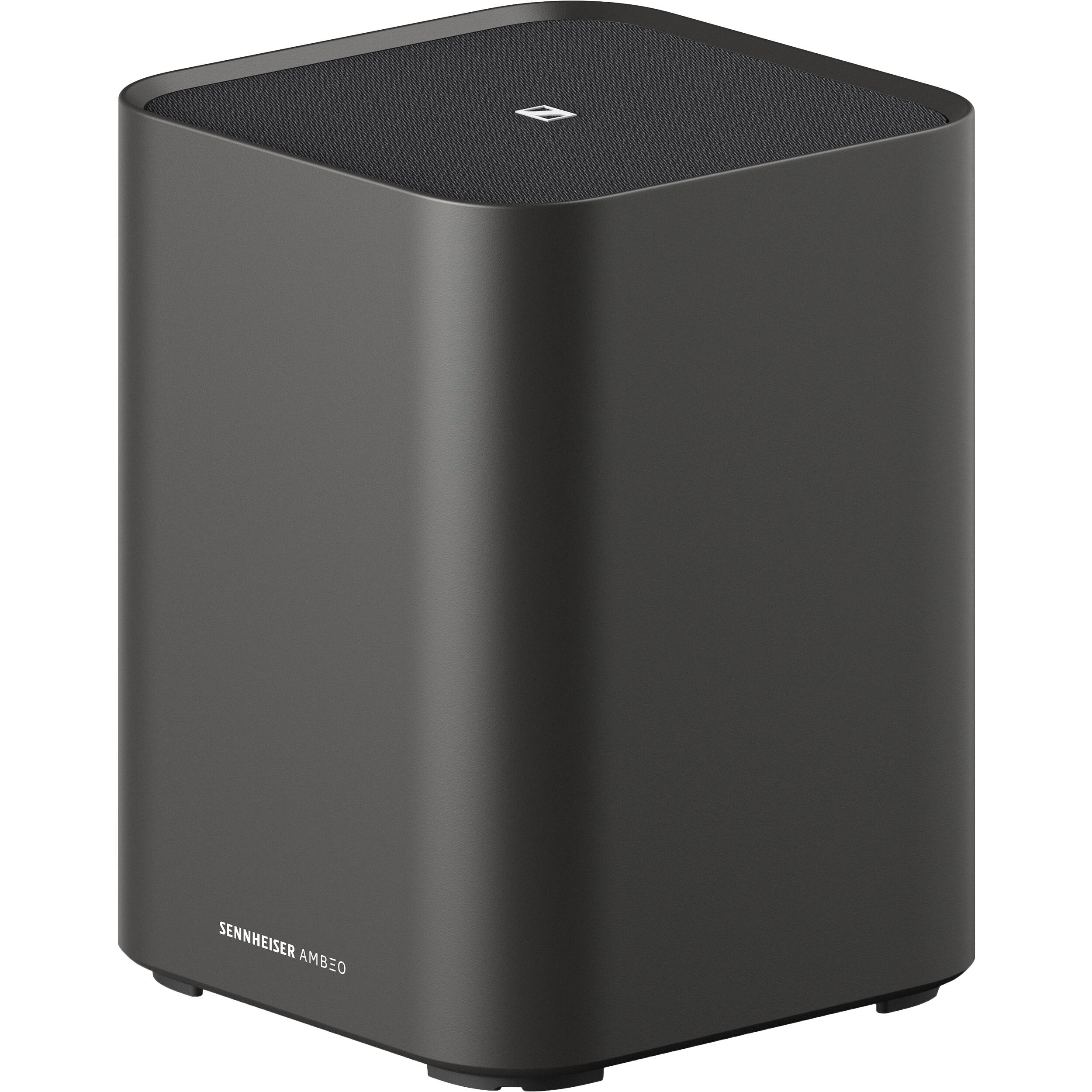 Sennheiser Ambeo Sub subwoofer, black, front view.