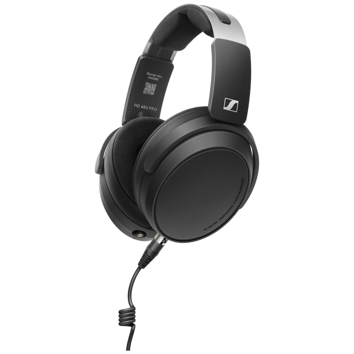 Sennheiser HD 480 Pro Plus studio headphones with large over-ear design, black ear cups, and adjustable headband for professional audio.