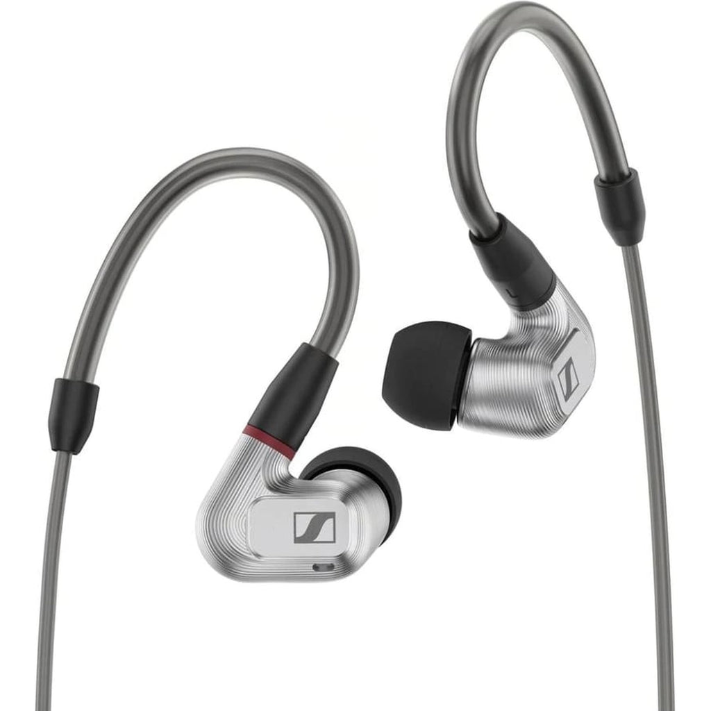Close-up of Sennheiser IE 900 Head-fi headphones showing sleek design and high-quality build from the front view.