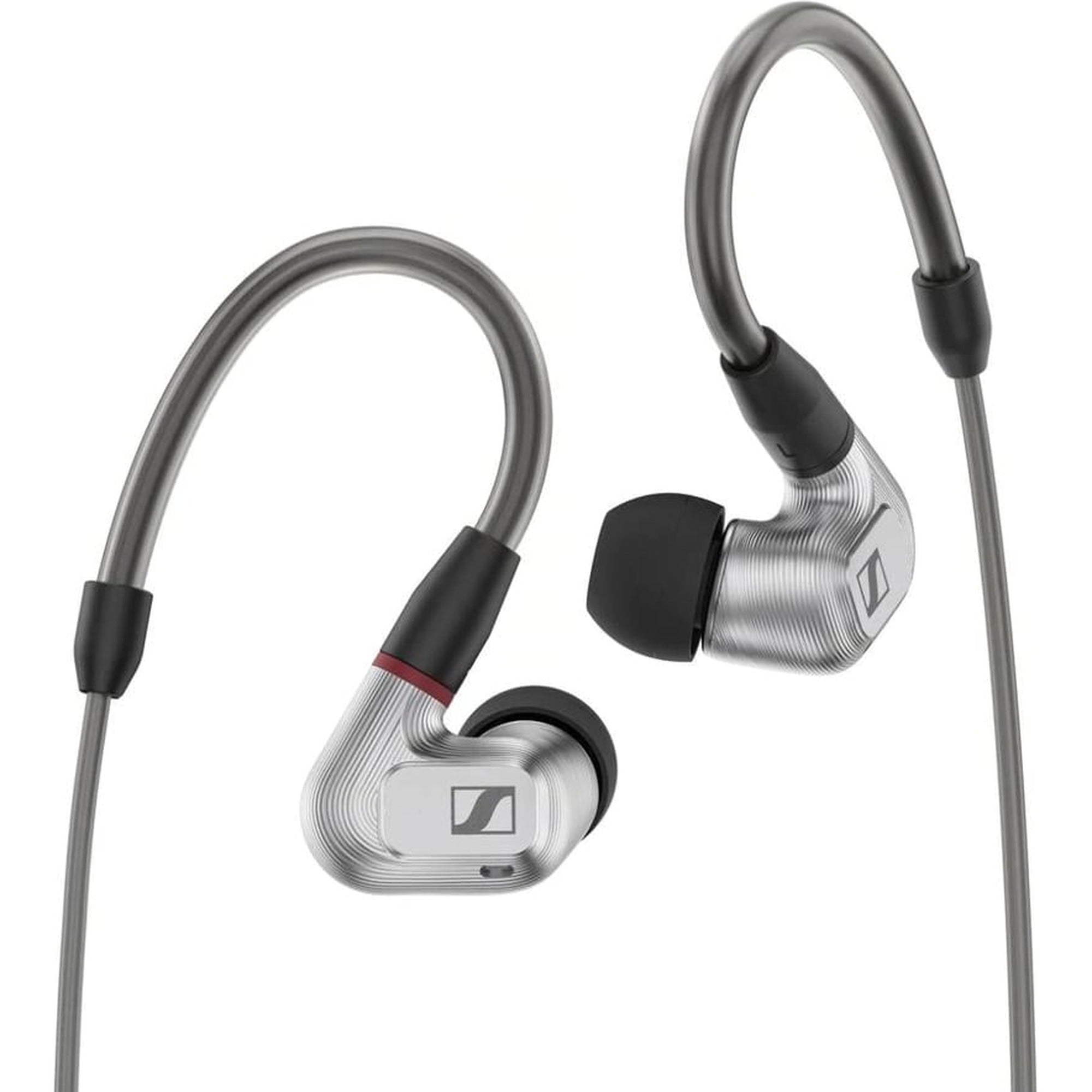 Close-up of Sennheiser IE 900 Head-fi headphones showing sleek design and high-quality build from the front view.