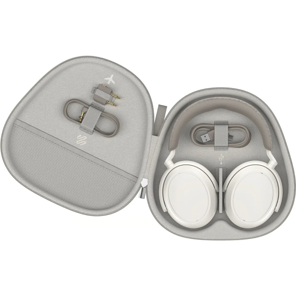 Sennheiser Momentum 4 Wireless headphones, white headphones in open case