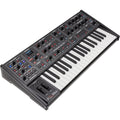 Sequential Fourm keyboard synthesizer shown with its sleek design and control panel in a close-up view.