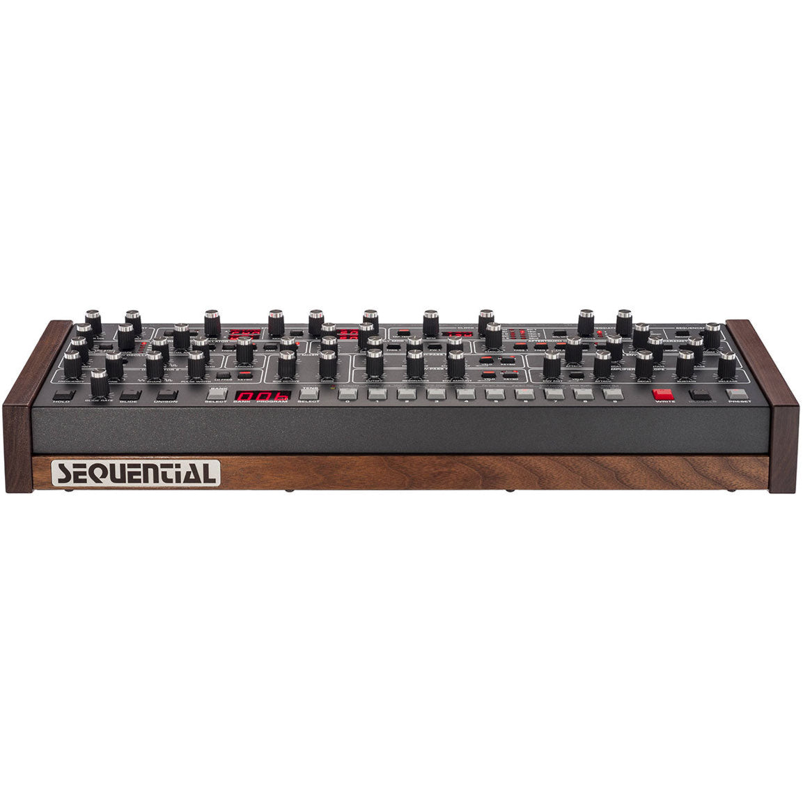 Sequential Prophet-6 Desktop synthesizer with dual oscillators, vintage-style knobs, and a compact design for studio or stage use.