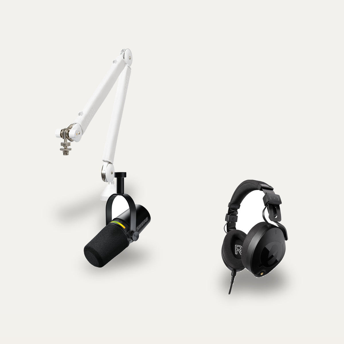 Shure MV7+ + RODE PSA1+ + RODE NTH-100 Creator Desk Set – Arm Colour White, Headphones Colour Black
