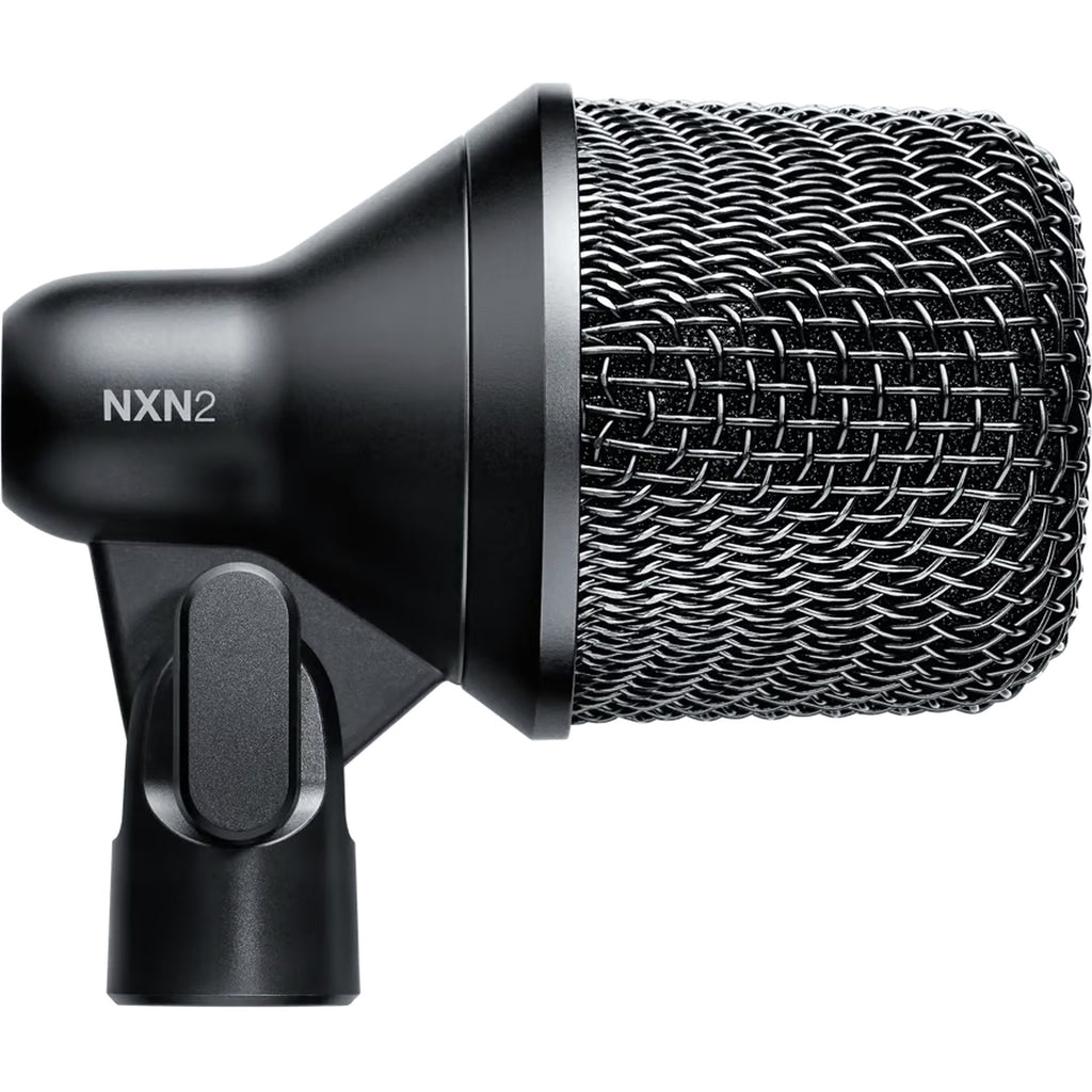 Shure Nexadyne 2 dynamic microphone with a sleek black body and metal grille for professional audio recording and live performances.