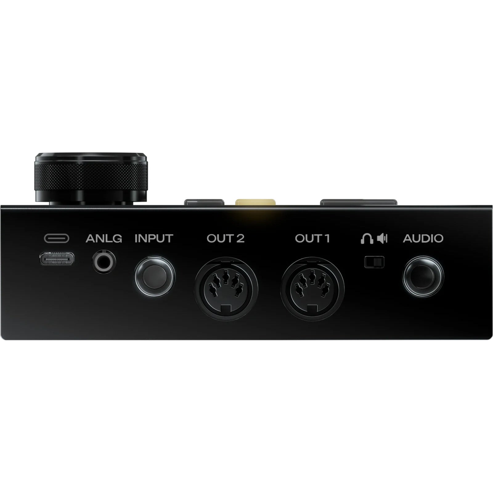 Sim'n Tonic Nome II MIDI interface with multiple input/output ports and sleek black design, used for music production.