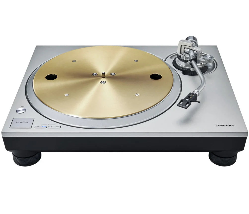 Technics SL-1300G turntable with sleek design, tonearm, and platter, perfect for high-quality vinyl listening.