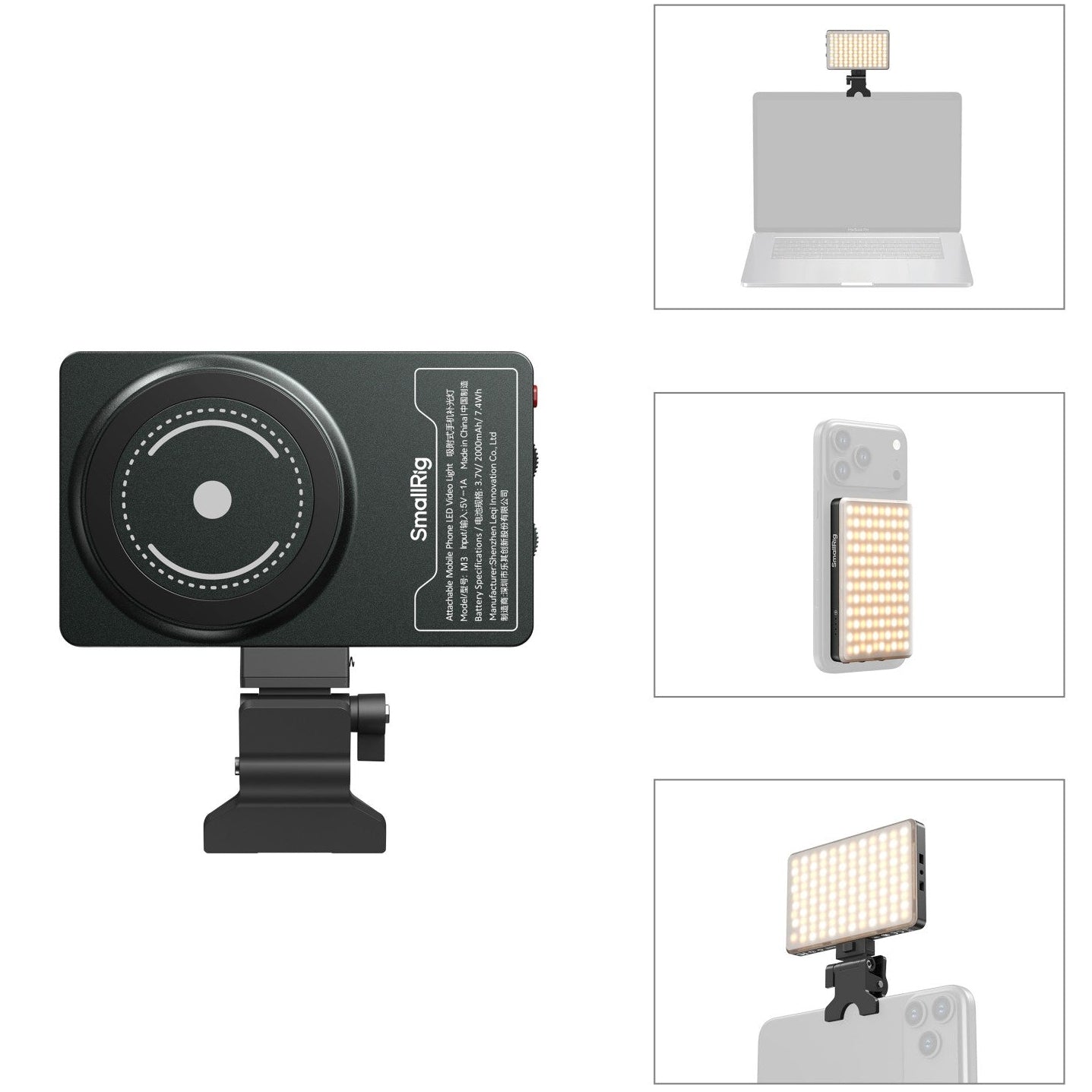 SmallRig M3 Attachable Mobile Phone LED Video Light with Clip, detail view.