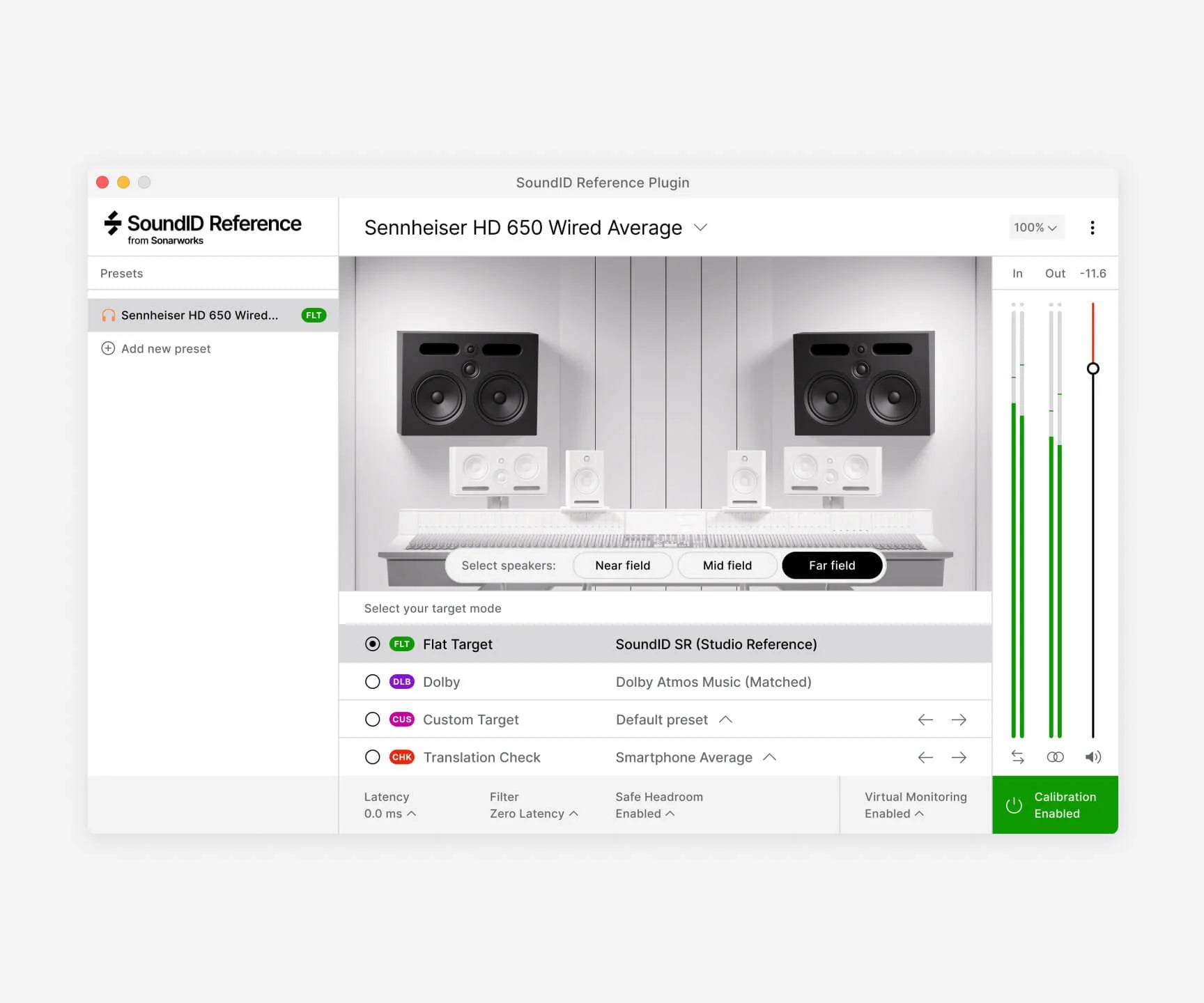 Sonarworks SoundID Reference Virtual Monitoring Add-On software interface with calibration settings for music production.