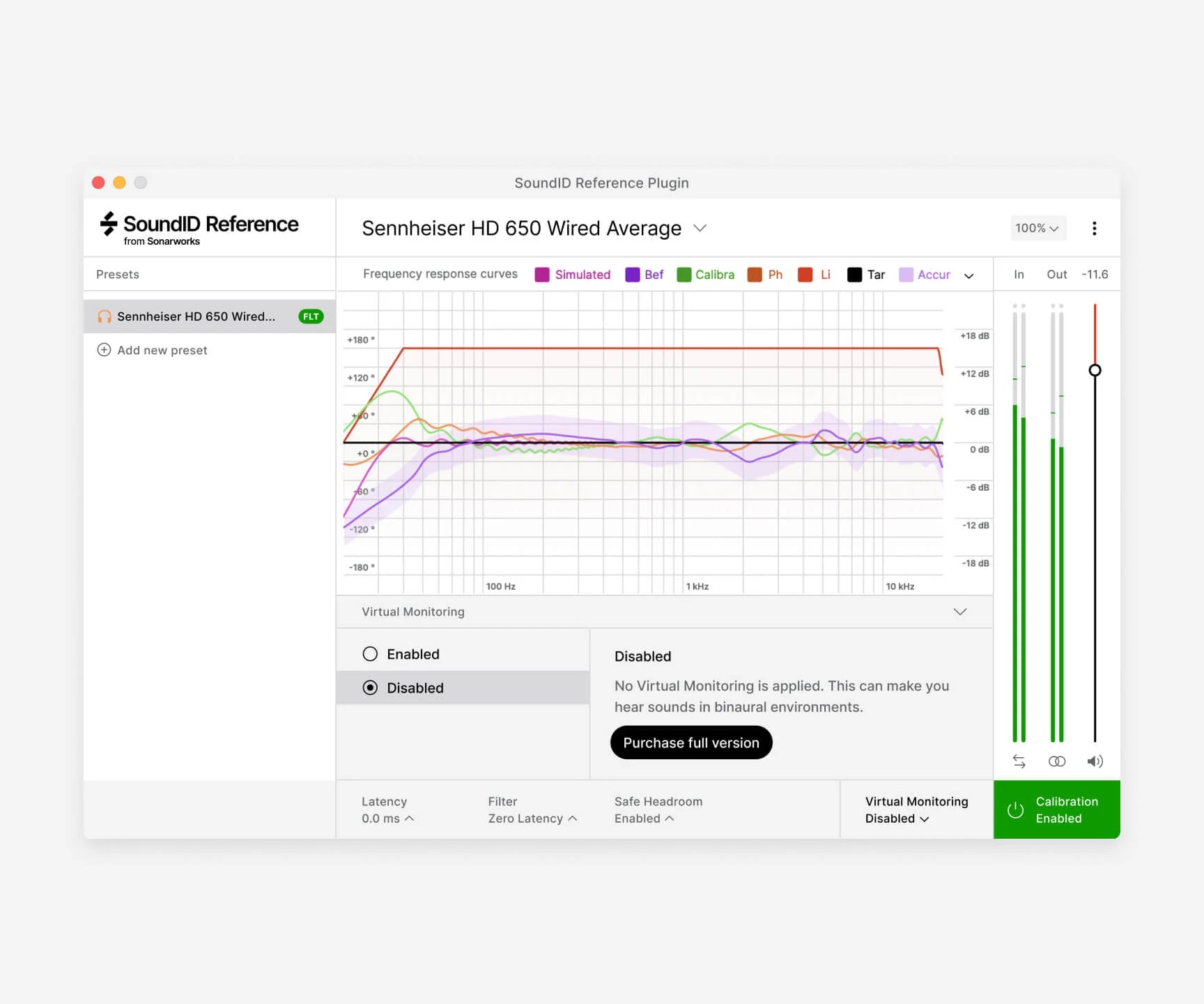Sonarworks SoundID Reference Virtual Monitoring Add-On interface showing calibration settings and audio waveform on a computer screen.