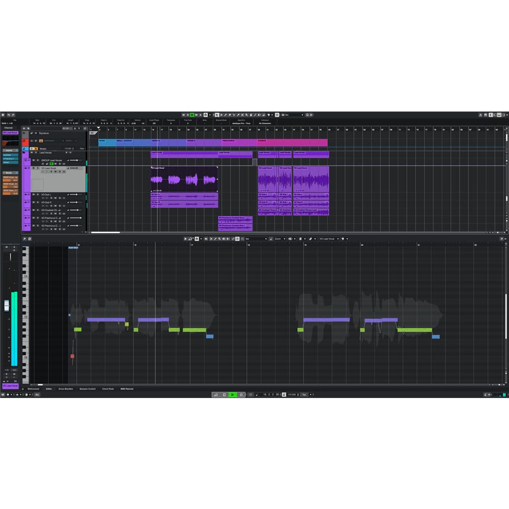 Screenshot of Steinberg Cubase Artist 15 digital audio workstation software interface showing music editing and mixing tools.
