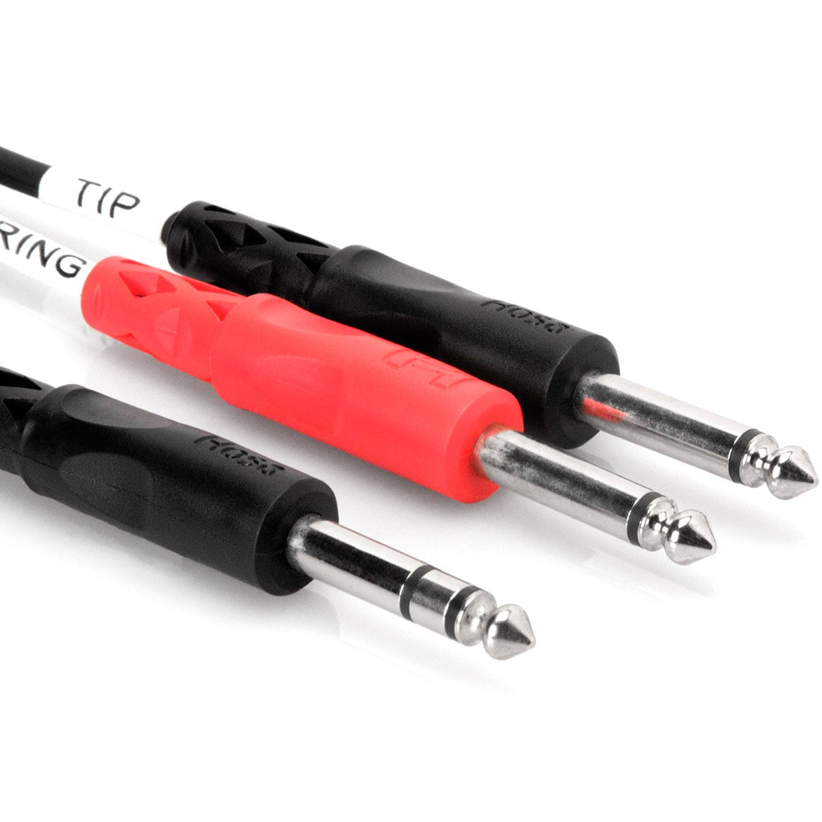 Hosa STP-202 Dual 6.3mm TS to 6.3mm TRS Y-cable, 2m length, featuring dual connectors for audio applications.