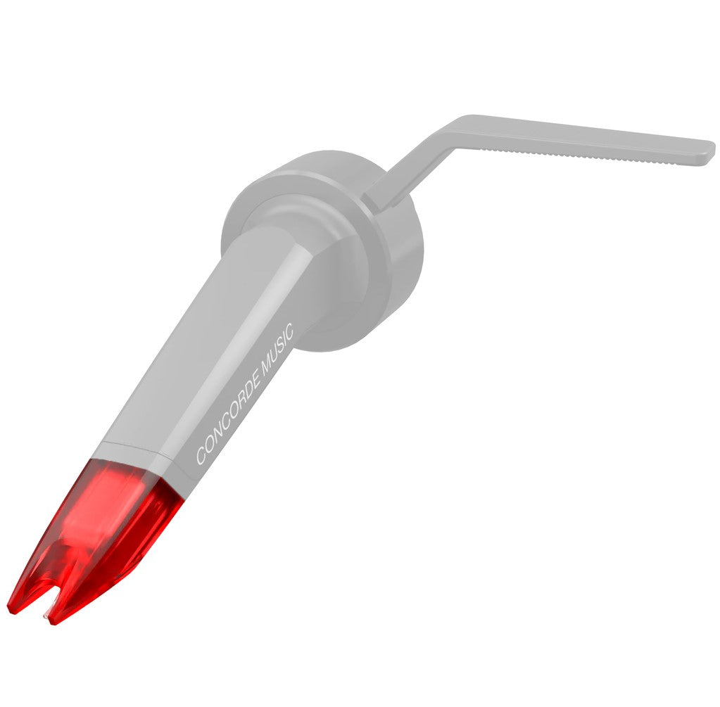 Ortofon Concorde Music Red turntable stylus with left tilt, designed for high-quality vinyl playback and precise sound.