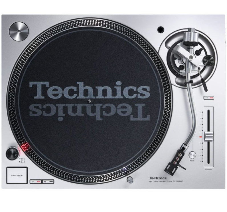 Technics SL-1200 MK7 DJ turntable, top-down view in black