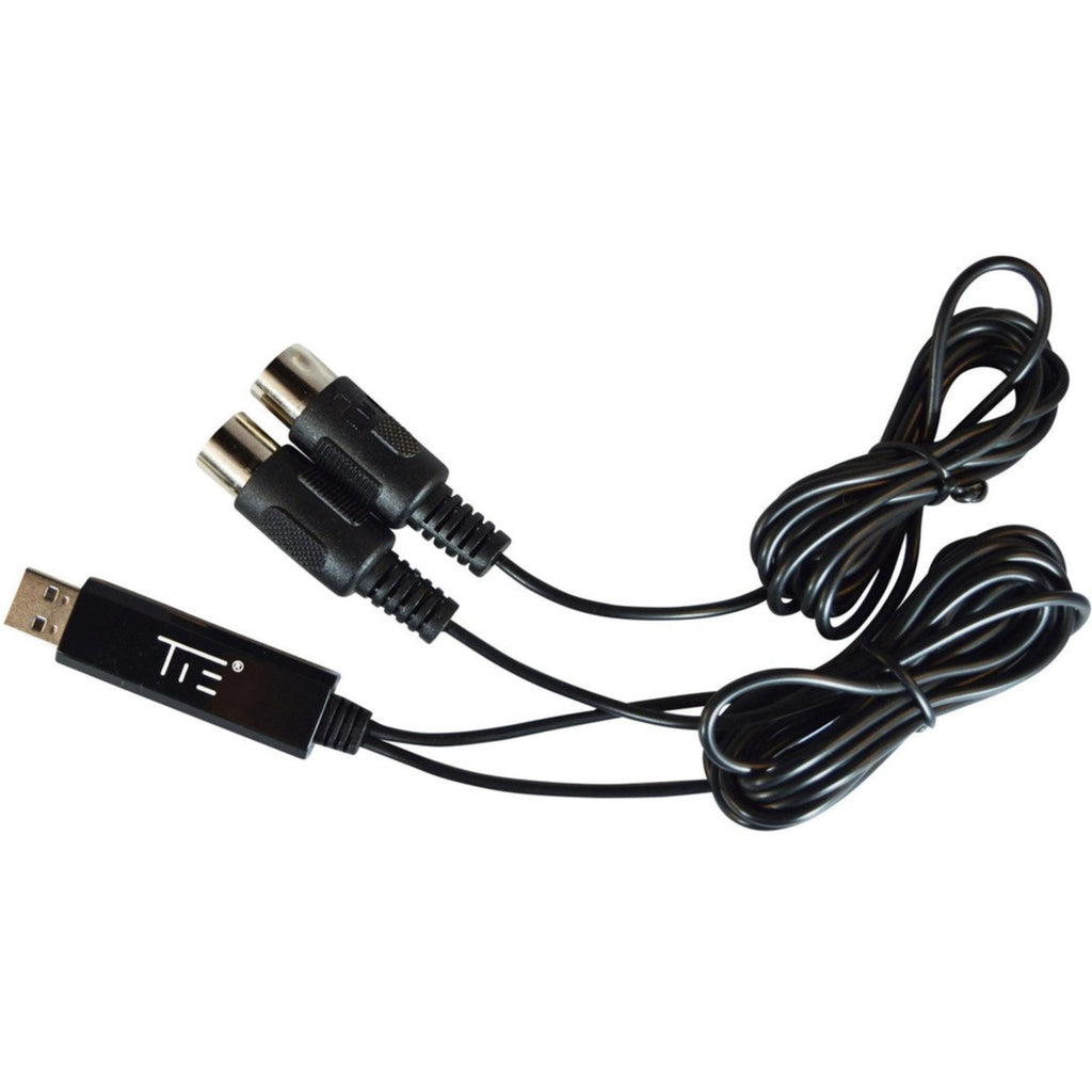 Tie Studio MIDI 1i1o USB MIDI interface, hero with USB and MIDI connectors