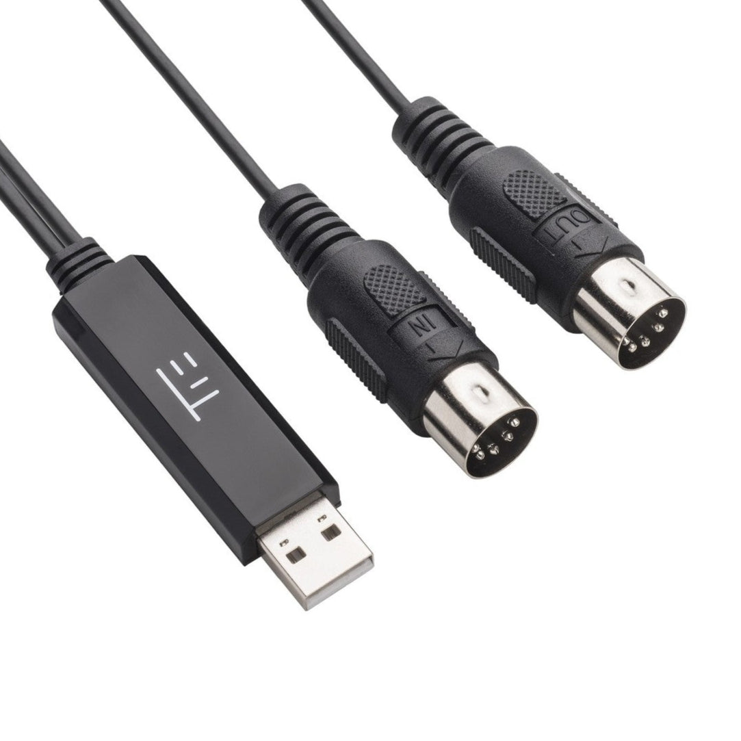 Tie Studio MIDI 1i1o USB MIDI interface, USB plug and MIDI DIN connectors