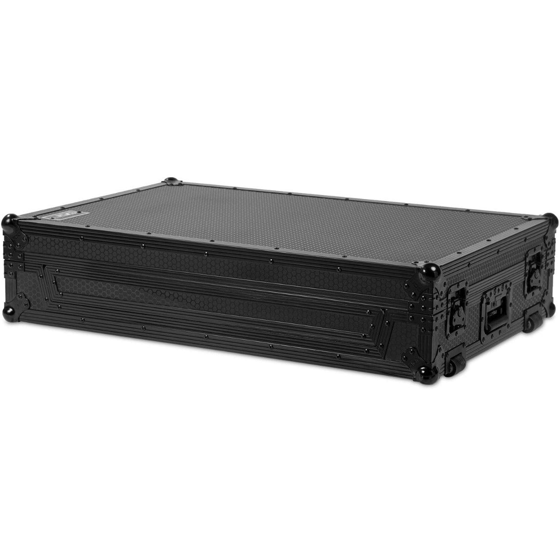UDG Ultimate Flight Case Multi Format 3XL Black Plus with wheels, durable DJ equipment flight case, front view showing handles and latches.