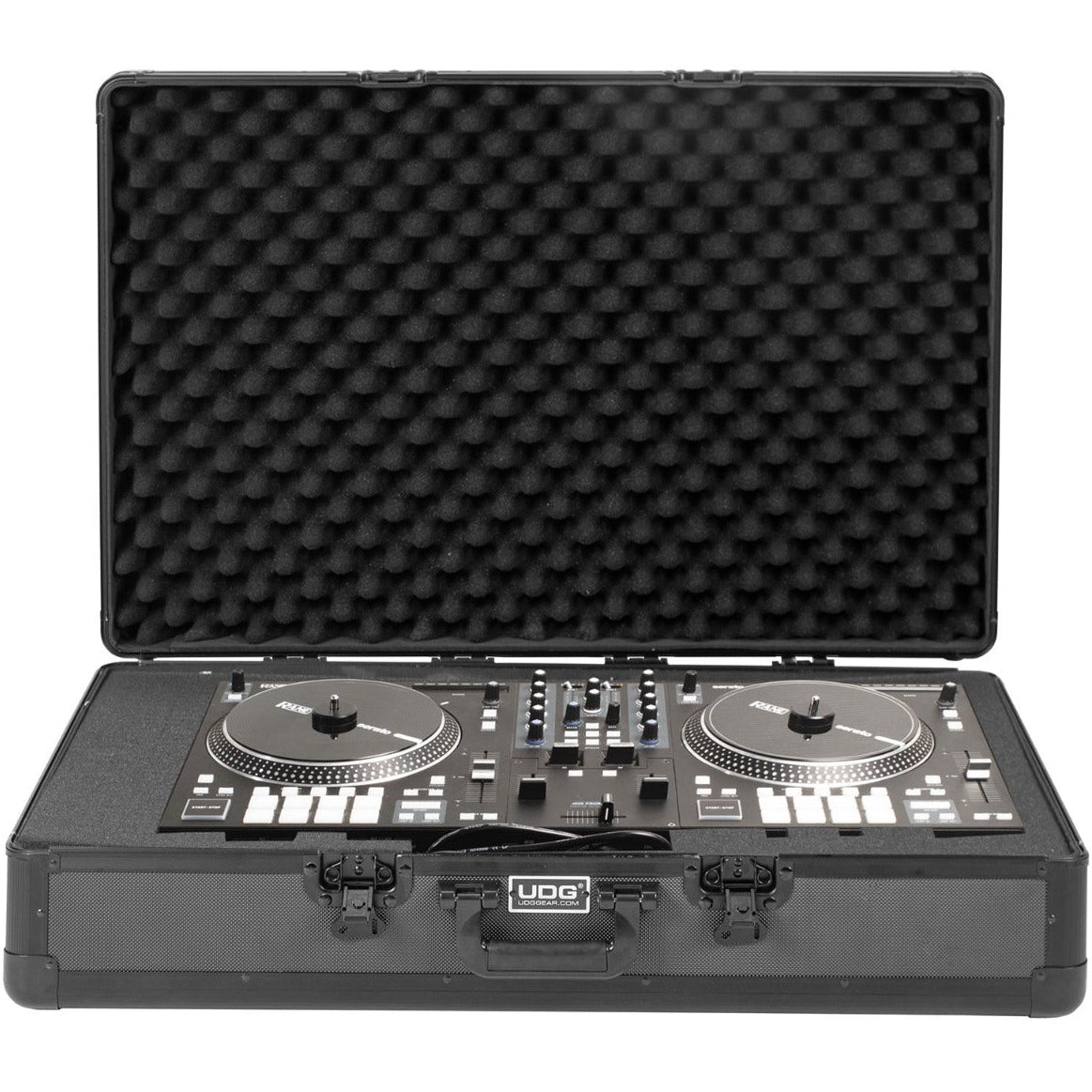 UDG Ultimate Pick Foam Flight Case for DJ equipment, black U93014BL2, featuring multi-format protection for MK2 models.