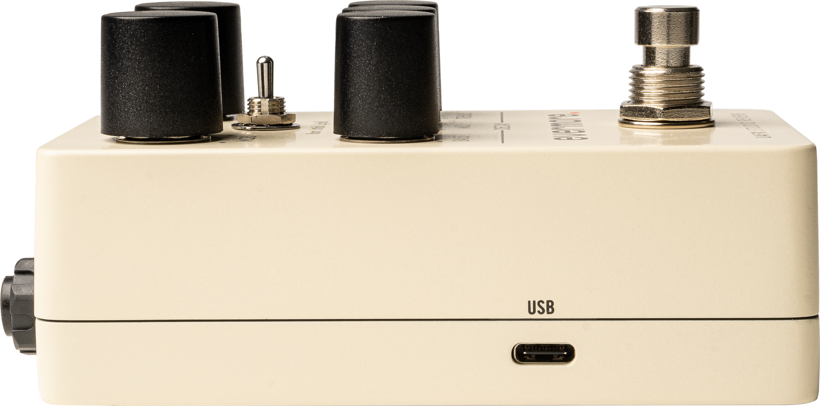 Universal Audio UAFX Evermore Studio Reverb effects pedal on a stand, showcasing its controls and sleek black design.