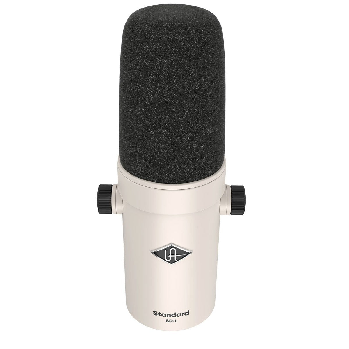 Universal Audio SD-1 dynamic microphone shown with professional metal grille and black body for vocal and instrument recording.