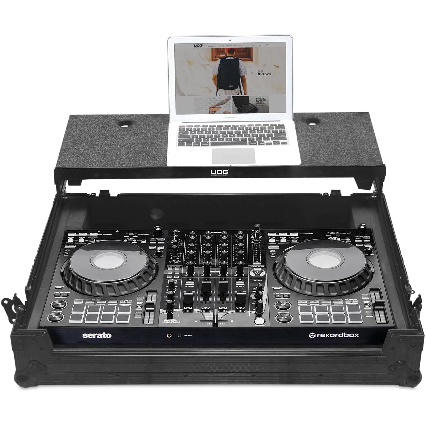 UDG Ultimate Flight Case Pioneer DDJ-FLX10 Black Plus DJ flight case, front view