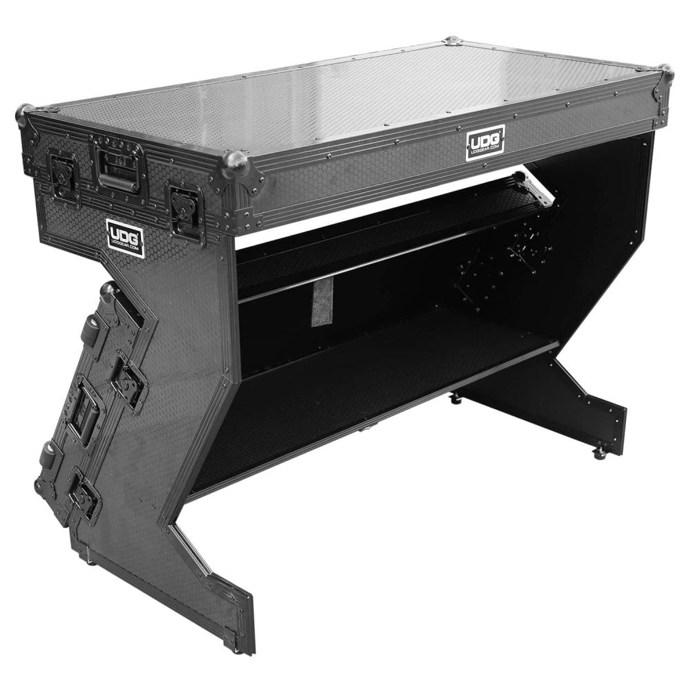 UDG Ultimate Flight Case Portable Z-Style DJ Table Black Plus (Wheels) DJ table flight case, side view