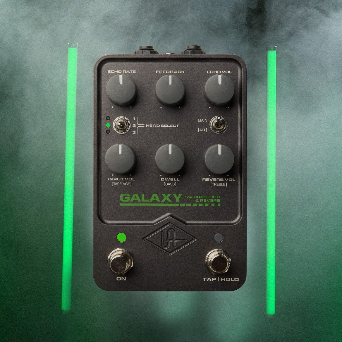 Universal Audio UAFX Galaxy '74 Tape Echo & Reverb effects pedal, controls detail