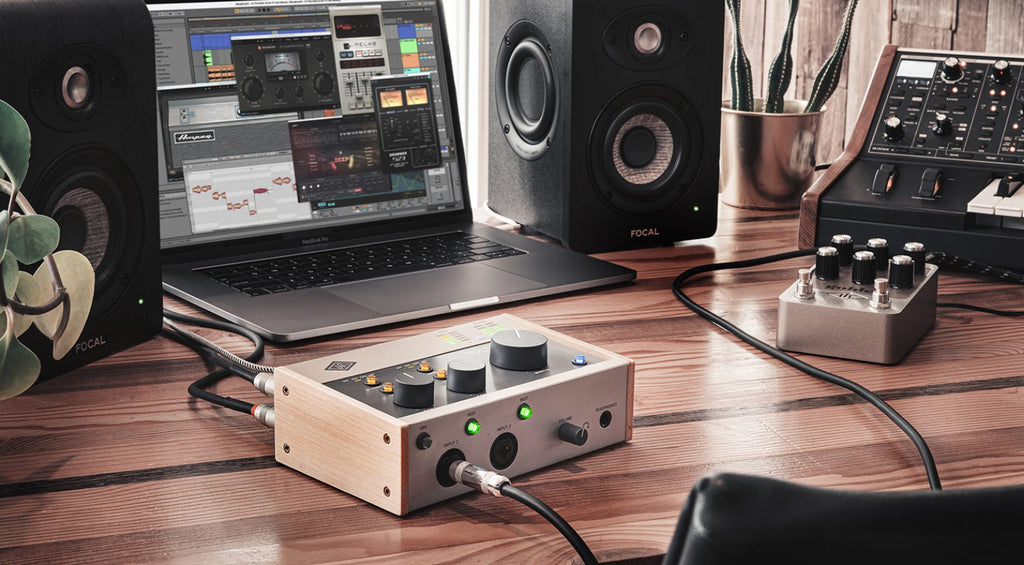 Universal Audio Volt 276 audio interface, lifestyle on studio desk
