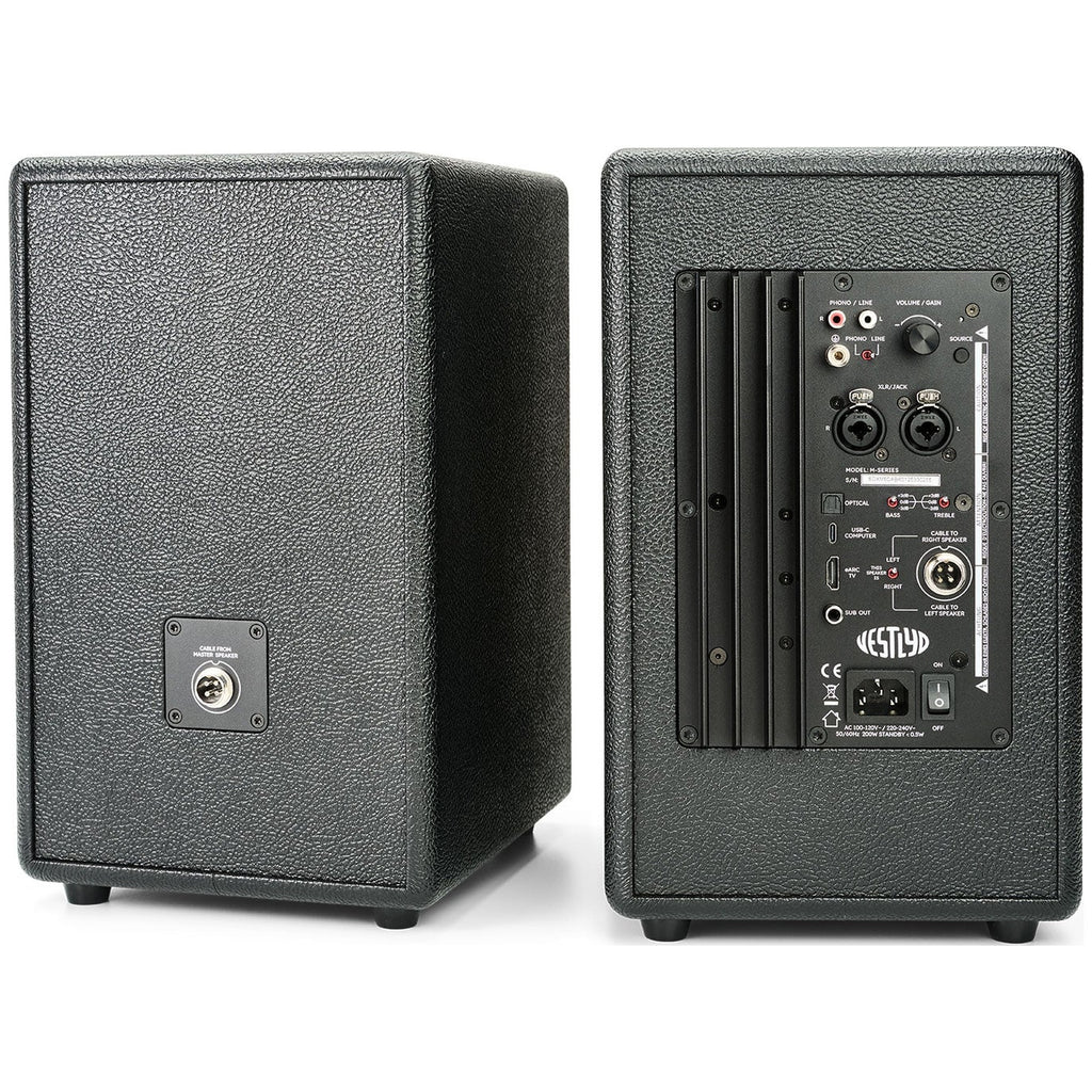 Vestlyd M6C Active in Black — rear view showing the built-in Class D amplifier panel