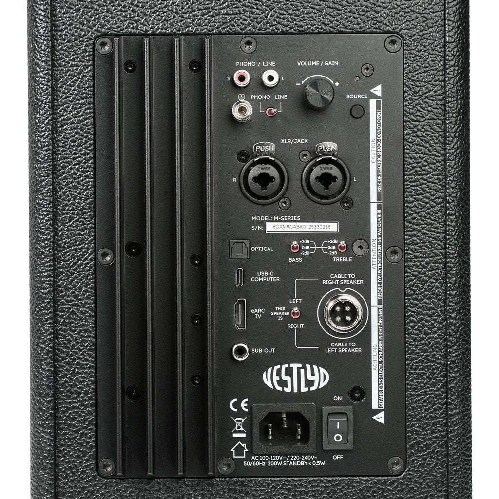 Vestlyd M6C Active connection panel with HDMI eARC, XLR/jack combo, optical, USB-C, RCA phono and sub out