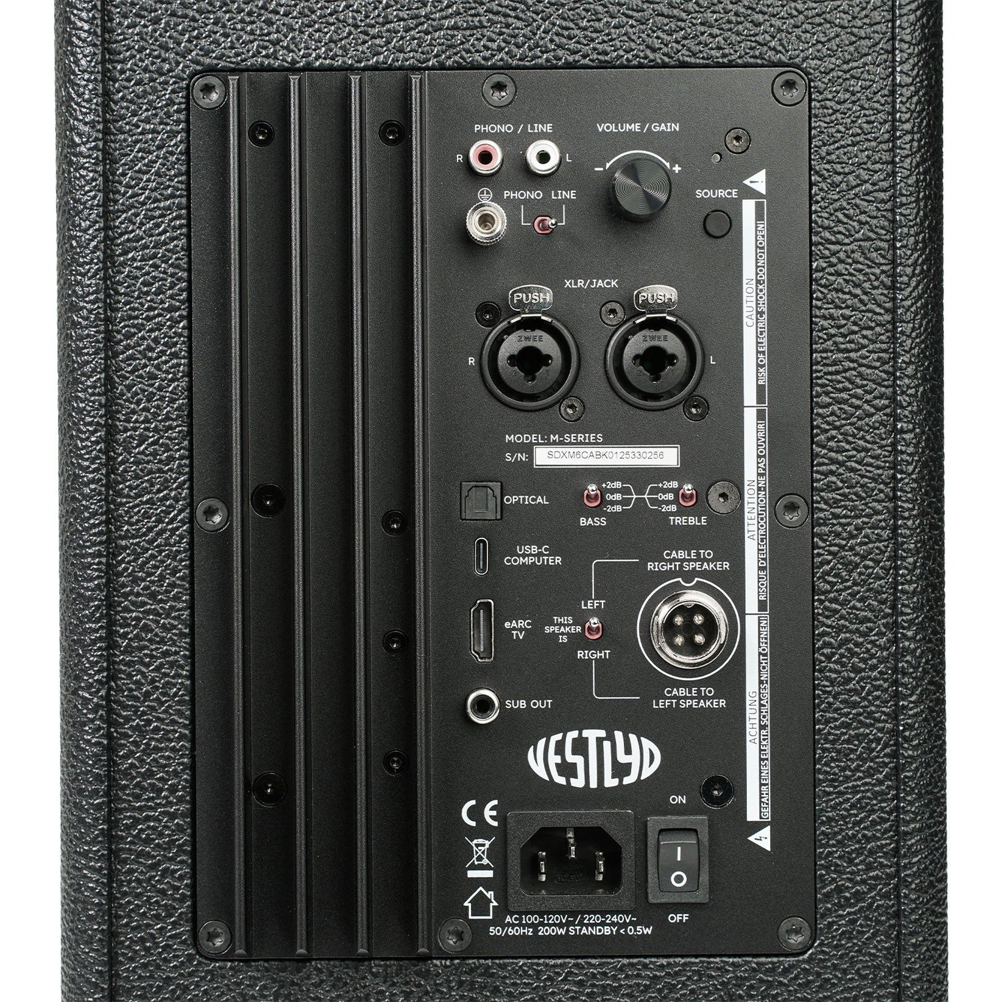 Vestlyd M6C Active connection panel with HDMI eARC, XLR/jack combo, optical, USB-C, RCA phono and sub out