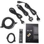 Vestlyd M6C Active box contents: power cable, speaker cable, USB-C cable, remote control and quick start guide