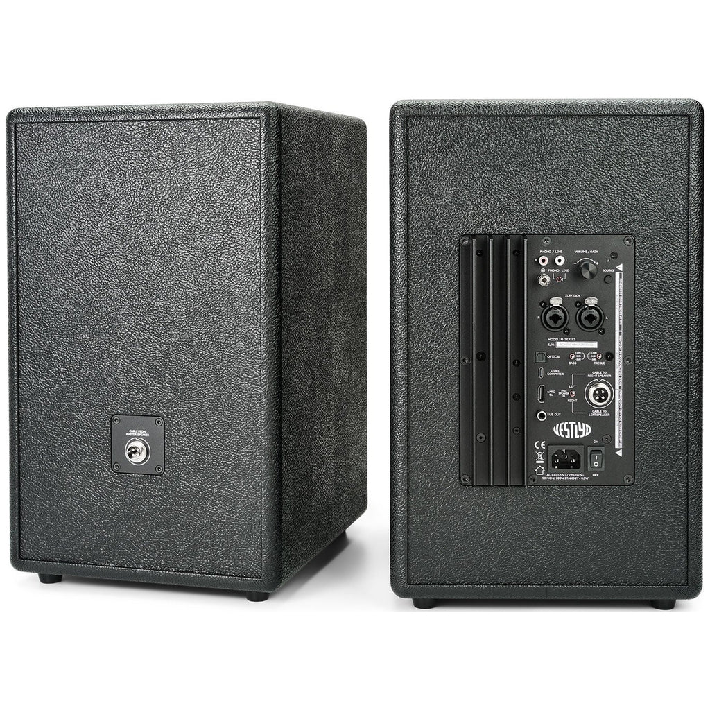 Vestlyd M8C Active in Black — rear view showing the built-in Class D amplifier panel