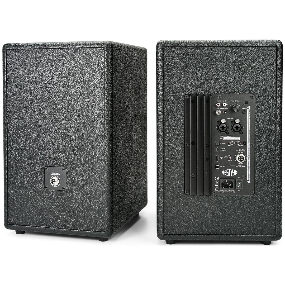 Vestlyd M8C Active in Black — rear view showing the built-in Class D amplifier panel