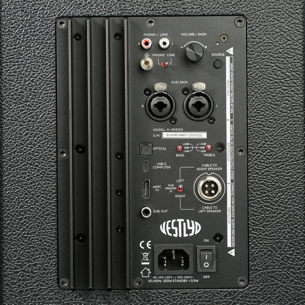 Vestlyd M8C Active connection panel with HDMI eARC, XLR/jack combo, optical, USB-C, RCA phono and sub out