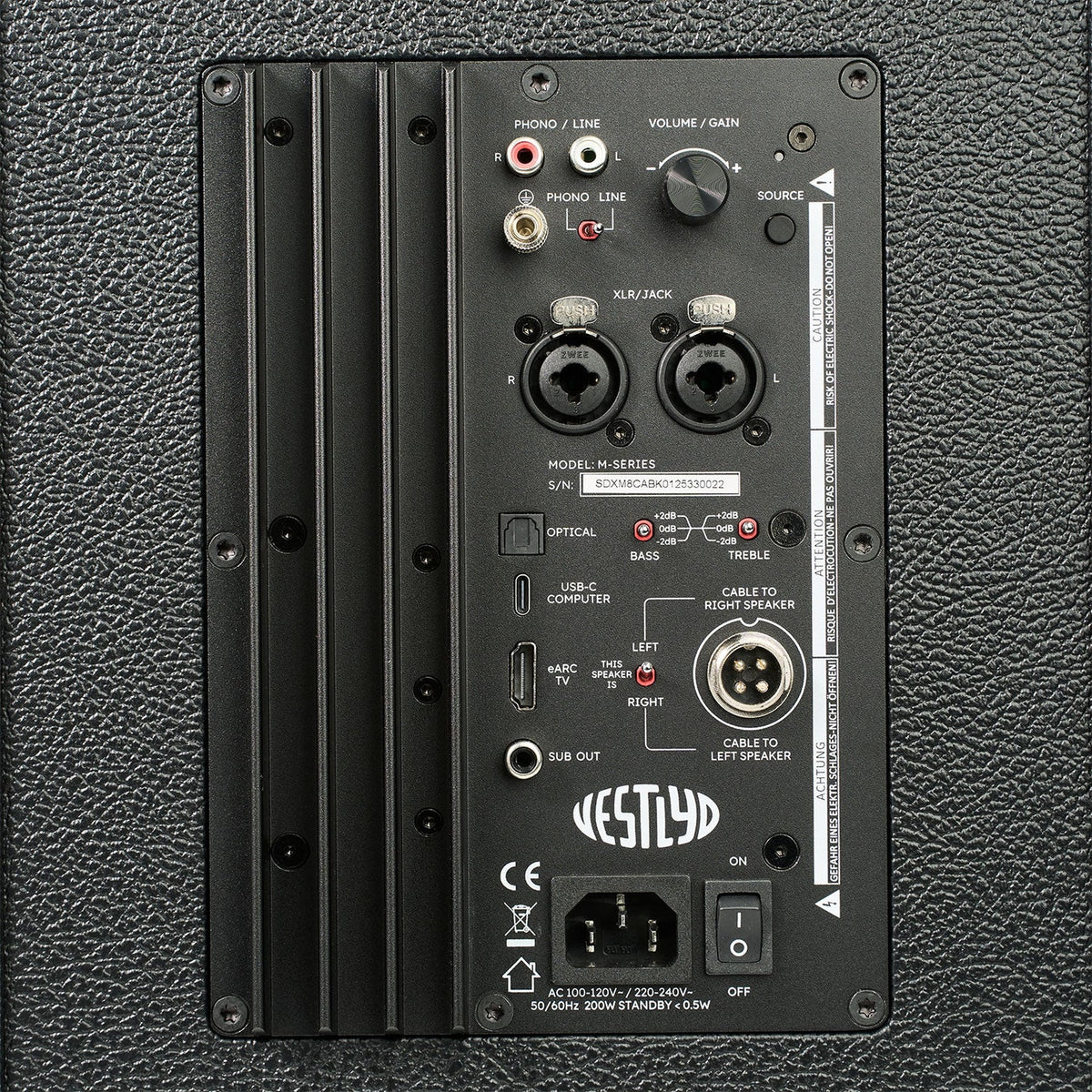 Vestlyd M8C Active connection panel with HDMI eARC, XLR/jack combo, optical, USB-C, RCA phono and sub out