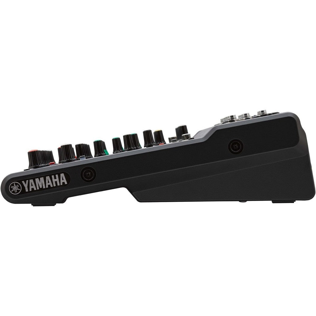Yamaha MG12XUK analog mixer with multiple input channels, knobs, and controls for professional audio mixing.