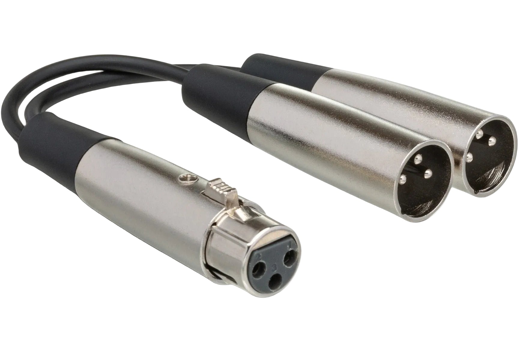 Hosa YXM-121 XLR-female to dual XLR-male Y-splitter cable, 0.15m length, ideal for audio signal distribution.