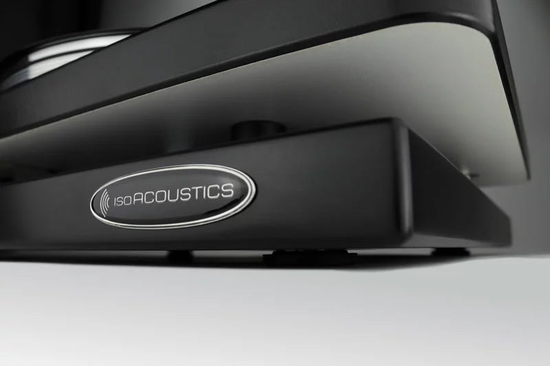 IsoAcoustics zaZen I studio monitor stands showing sleek black design and adjustable platform for optimal speaker placement.